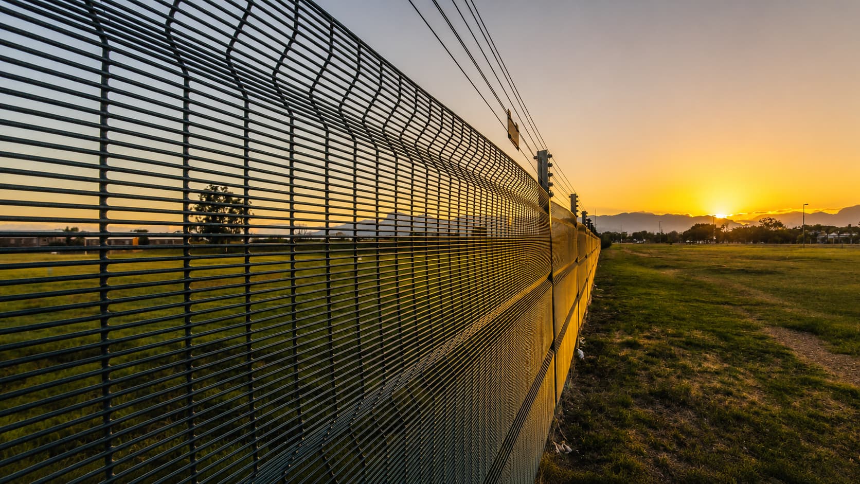 Steel Guard clearview mesh fencing at sunset on a South African perimeter